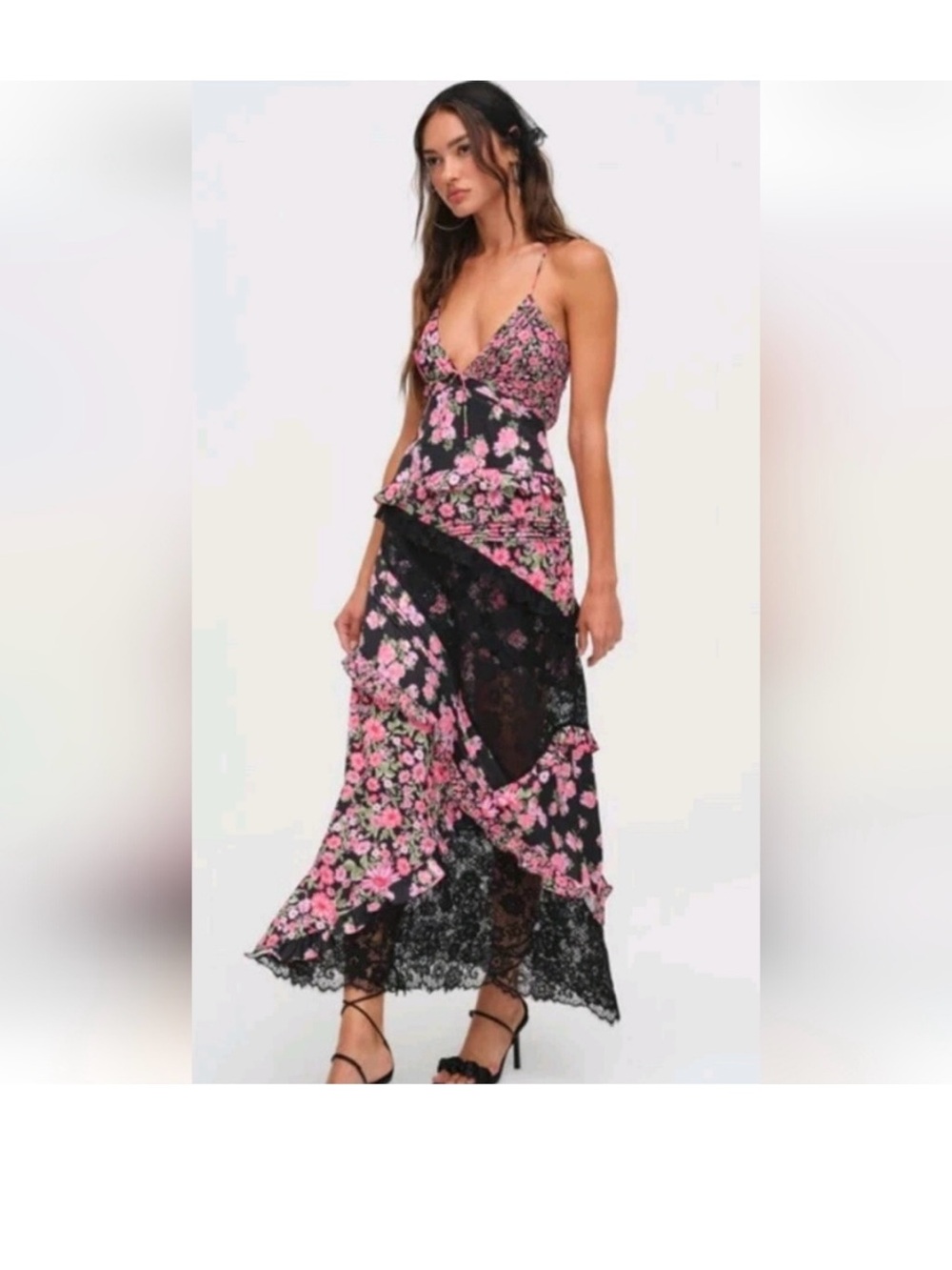 For Love and Lemons Rosalyn Lace-Trim Maxi Dress